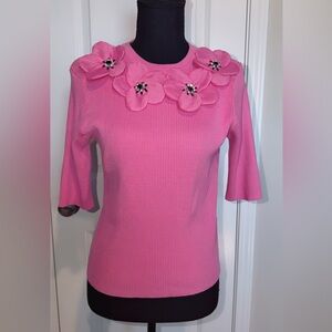 Nanette Lepore Pink Floral Accent Sweater